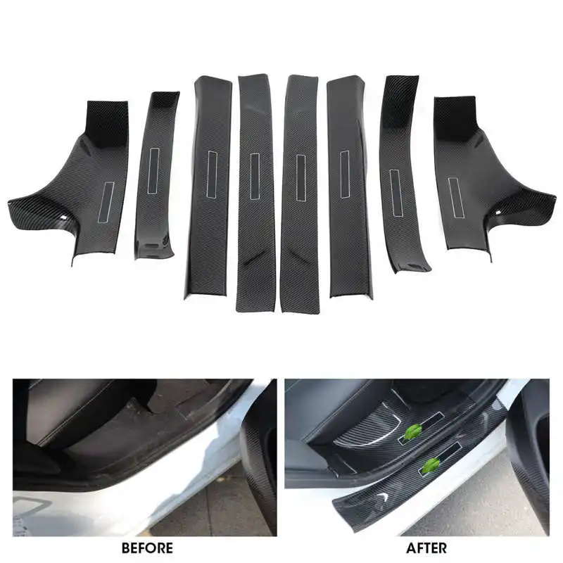 8pcs Carbon Fiber Style Door Sill Scuff Plate Guard Car Refitting Fit for Tesla Model 3 2016 2017 2018 2019 2020 Car style