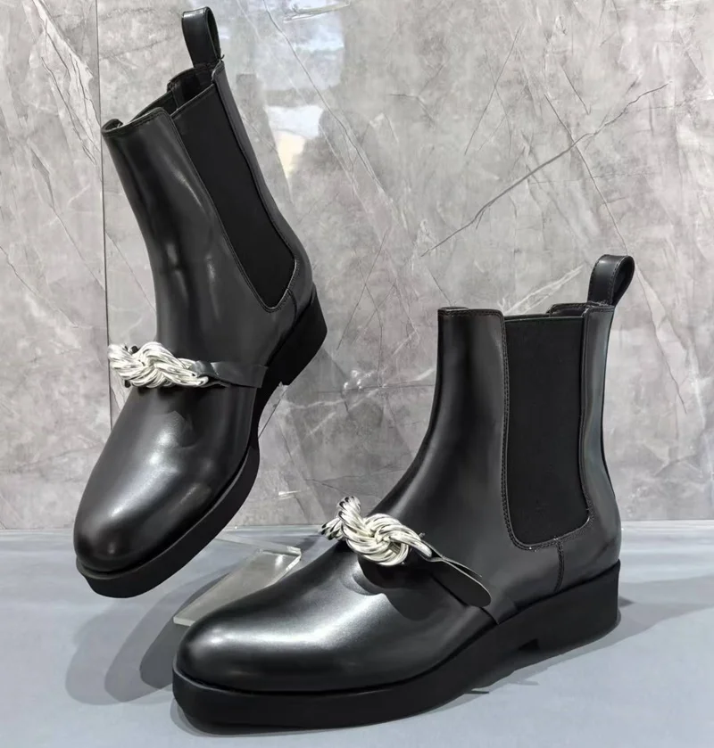 New Arrival Black Genuine Leather Boots Fashion Short Chelsea Boots Men Luxury Outdoor Casual Winter Shoes Men Botas Homme