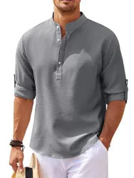 Camiseta con cuello levantado para hombre, camisa informal de manga larga, S-5XL, novedad de 2024