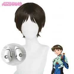 High Quality Anime Cosplay Shinji Ikari Wig Cosplay Wigs Ikari Short Brown Black Heat Resistant Hair Wig + a wig cap