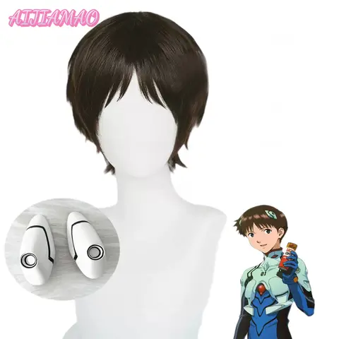 High Quality Anime Cosplay Shinji Ikari Wig Cosplay Wigs Ikari Short Brown Black Heat Resistant Hair Wig + a wig cap