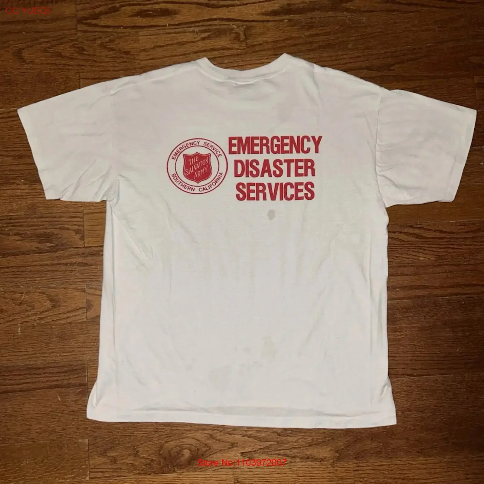 T-shirt vintage des années 90 de l'Armée du Salut Emergency Disaster Services pour hommes, taille XL, blanc, vêtements de créateur vintage lavés, confortables