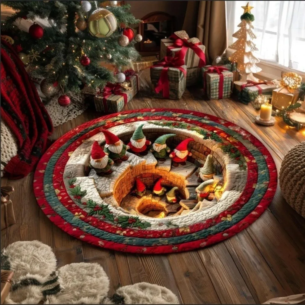 60*60cm Christmas Round Carpet 3D Special-shaped Imitation Cashmere Santa Claus Floor Mat Red Anti-Slip Bedroom Door Mat