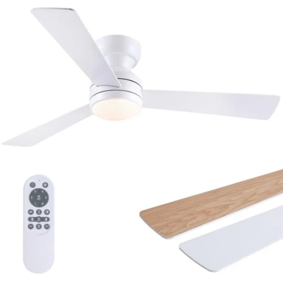 

46" Low Profile Ceiling Fan with Light and Remote, Modern Flush Mount Ceiling Fans for Bedroom, Living Room, 6 Speeds, Dimmable