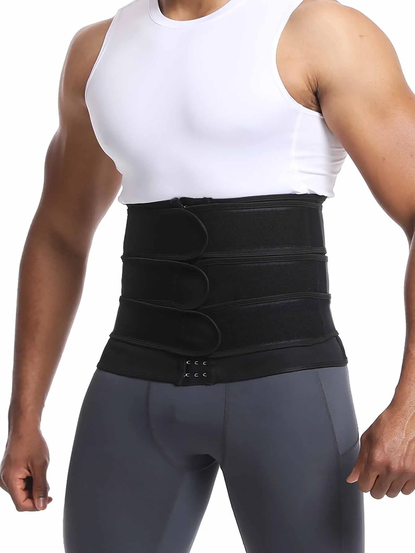 남성용 트리플 벨트 웨이스트 트레이너 (유럽 및 미국 스포츠용): 피트니스 쉐이핑 벨트, 땀 증가 기능이 있는 복부 조절 거들