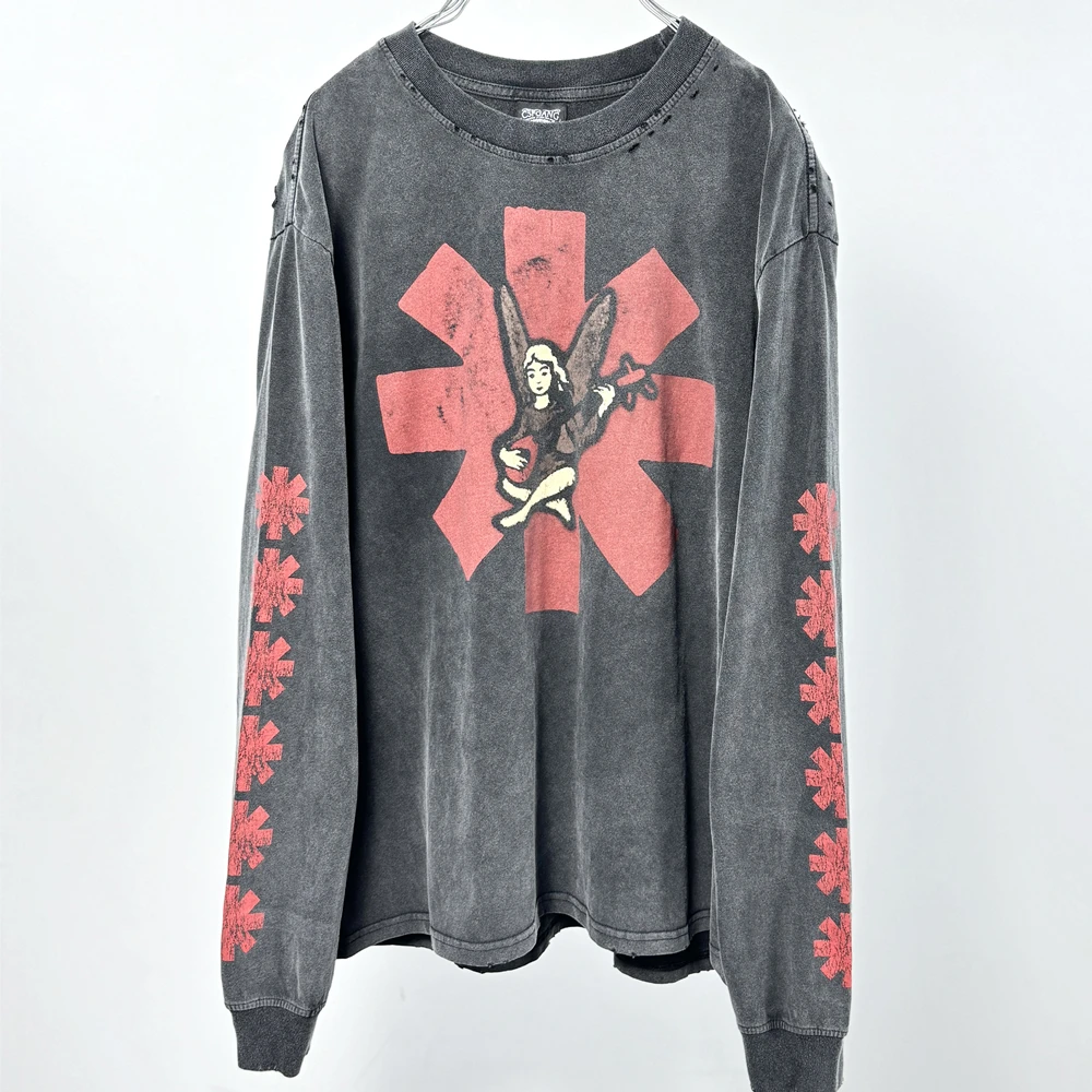 

Vintage Rock Band SAINT L/S 25AW Long Sleeves Washed T Shirt Men Women Tee Tops T-Shirts