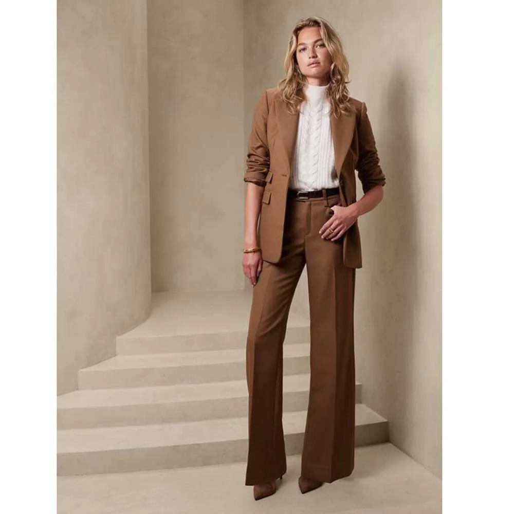 High Quality Autumn Brown Suits for Women Notch Lapel 2 Piece Jacket Pants Female Clothing Fashion Office Lady Blazers Sets