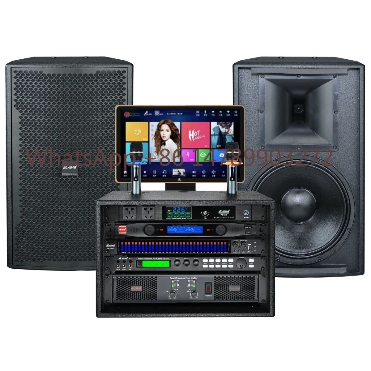 Professional Home KTV Karaoke Speaker Set High Power Stage Heavy Bass RGB LED Full Set Home Singing Machine Battery Power Source