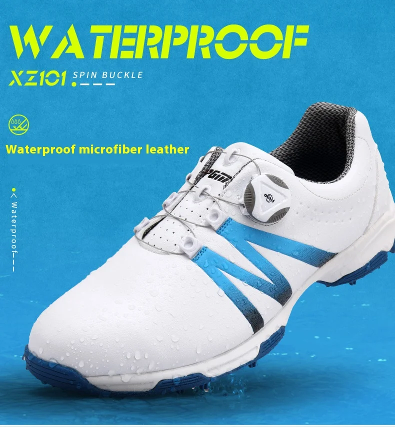 Waterproof golf shoes for men, breathable, sweat absorbing, odor proof, anti slip, fixed with studs, rotating shoelaces, golf