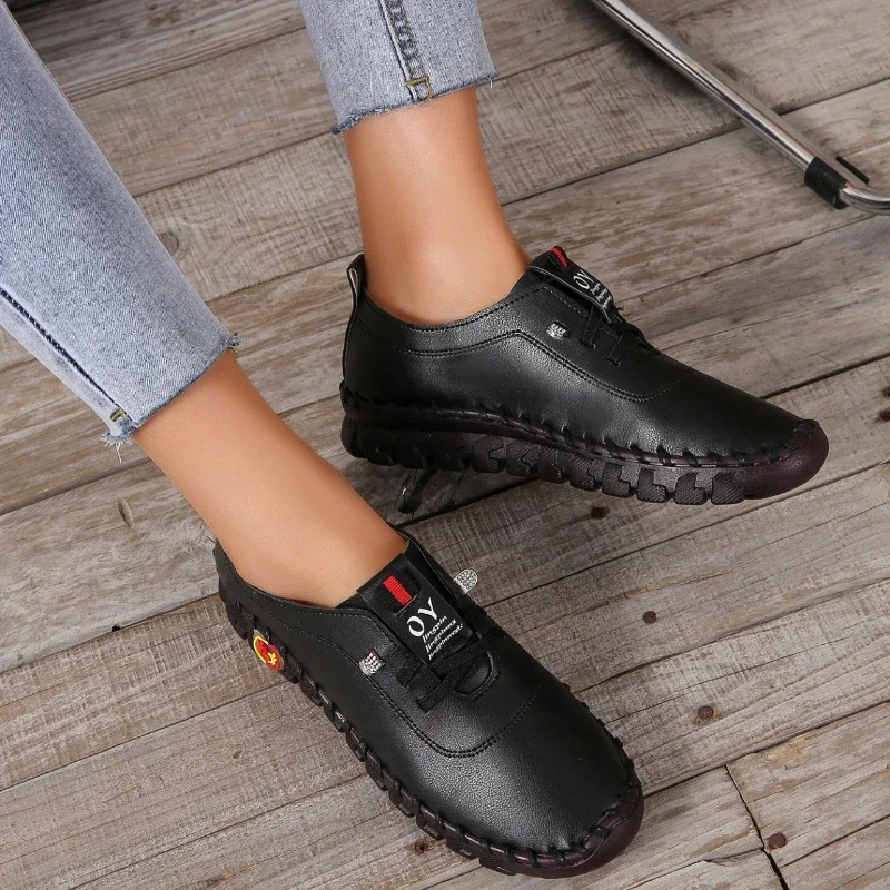 2024 New Spring Casual Women Shoes Platform Loafers 2022 Lace Up Leather Flats Slip-On Mom Shoe Mujer Zapatos Chaussure Femme