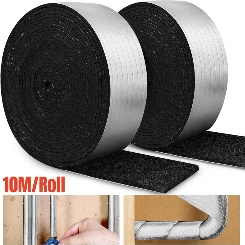 10M/Roll Pipe Wrap Insulation Outdoor Winter Anti-freeze Foam and Aluminum Foil Tape for Copper Pipe,PVC Water Line,AC Line Pipe