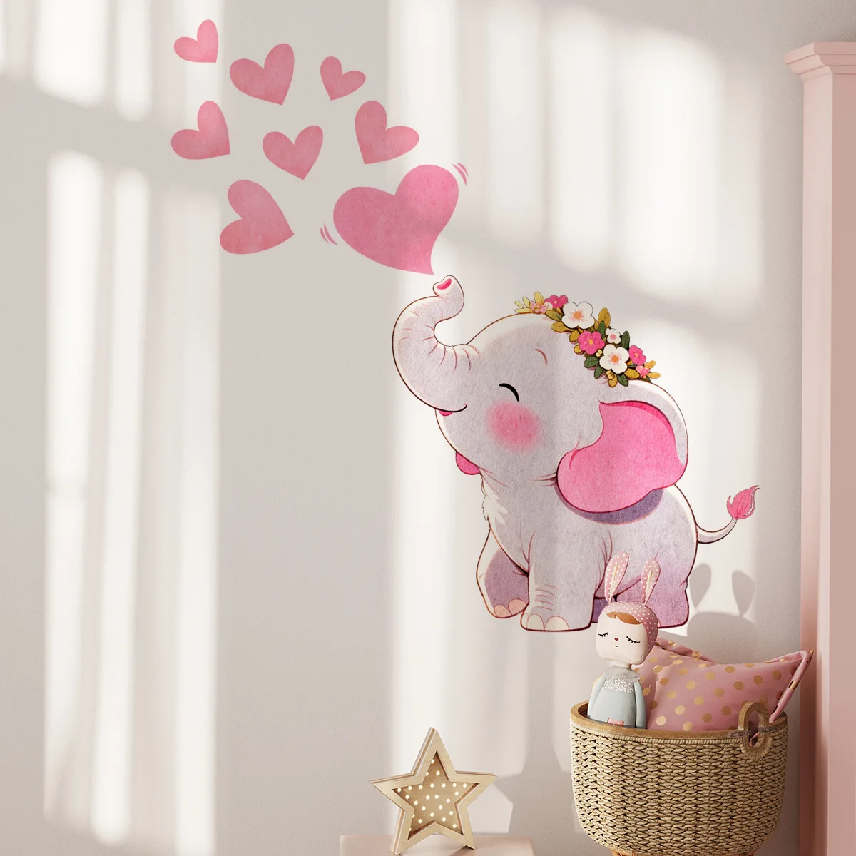 Pink baby elephant treasure spit love bubble children's room living room home decoration wall sticker