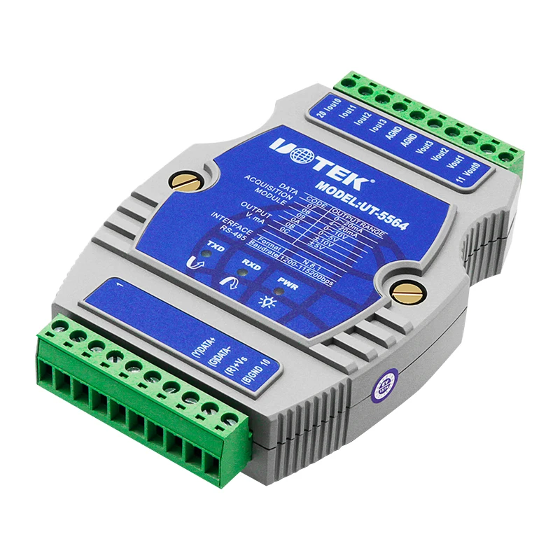 UOTEK 4 Channels RS485 Remote Analog Output Module and Control Module with Modbus RTU Protocol UT-5564A
