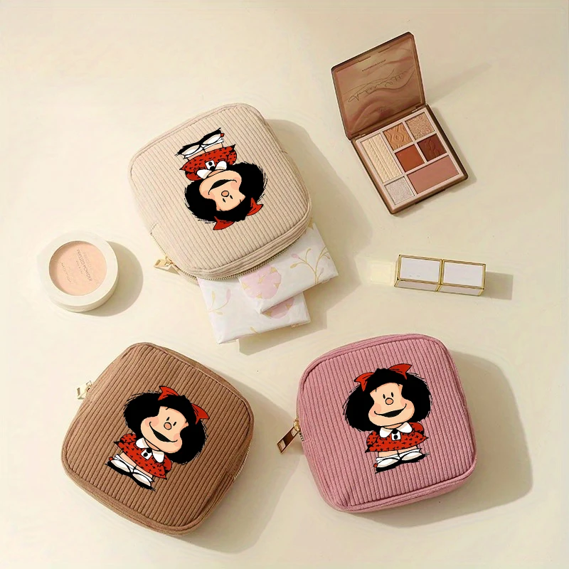 Women's Mini Mafalda Corduroy Makeup Bag - & Travel-Friendly Compact Cosmetic, Miniature Toiletry Case Suitable for Daily Use