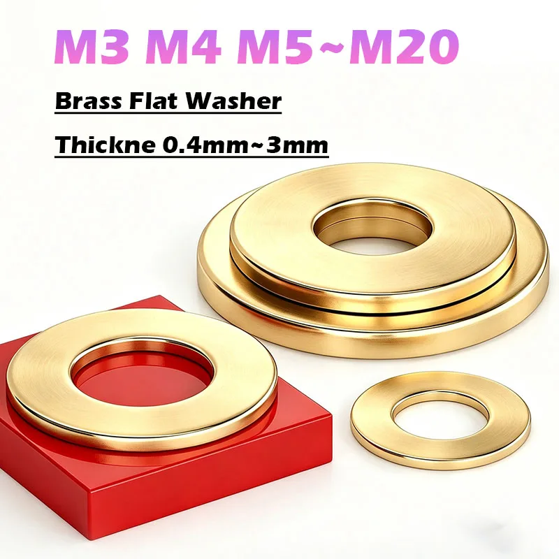 Brass Flat Washer M3 M4 M5 M6 M8 M10 M12 M14 M16 M18 M20 Solid Brass Gasket Shim Copper Metal Meson Pad Spacer