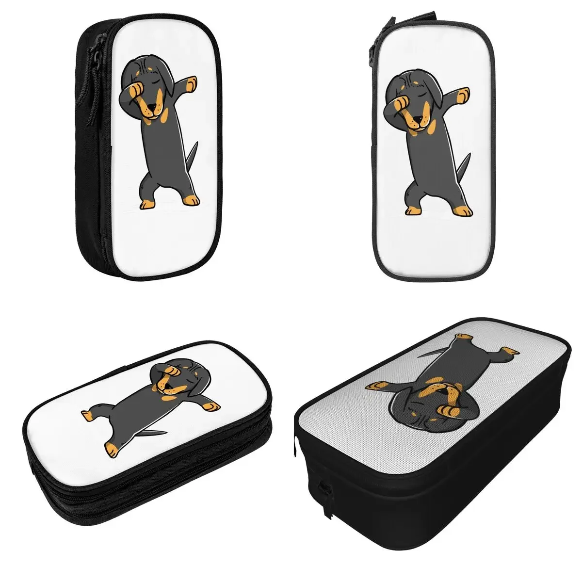 Dabbing Dachshund Funny Doxie Pencil Case Pen Holder Pencil Bags Kids Large Storage Students School Zipper Pencilcases