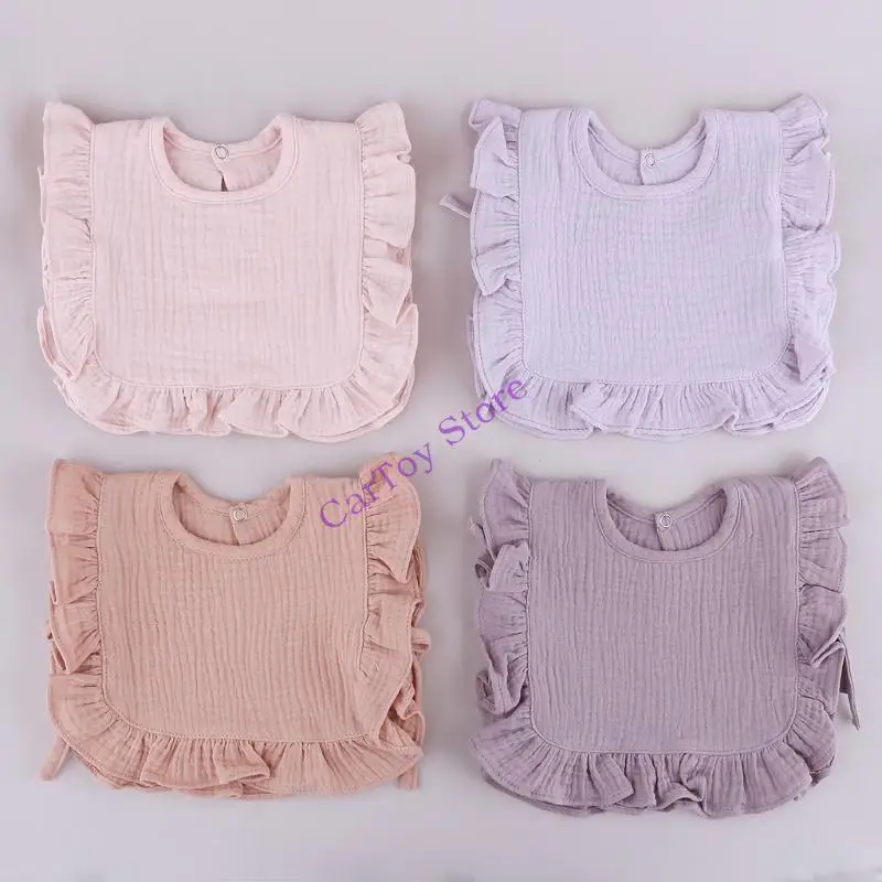 

634F Infants Blouse Saliva Towel Cotton Burp Cloth Solid Color Feeding Drool Lace Bib