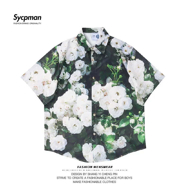 

Oversized Short Sleeve Shirts Men American Camellia Full Print Leisure Summer 2022 New Women Loose Mans Tops