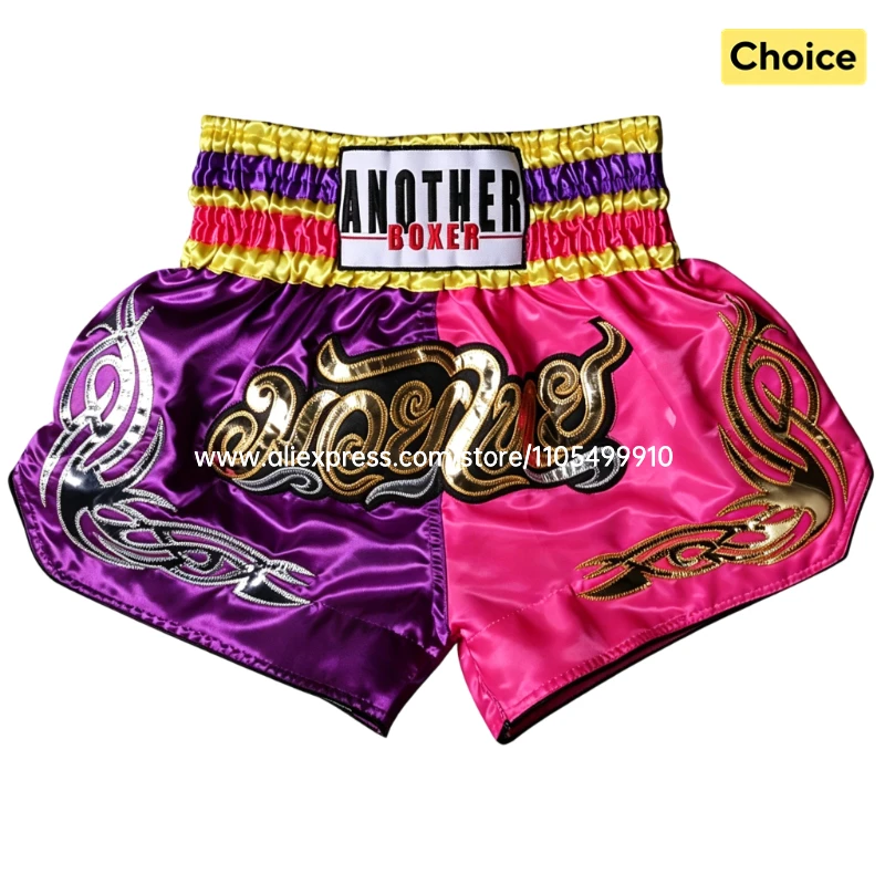 Muay Thai Shorts for Adults Kids Pink Purple Thai Boxing Shorts with Embroidery Fight Kickboxing Shorts for MMA BJJ Martial Arts