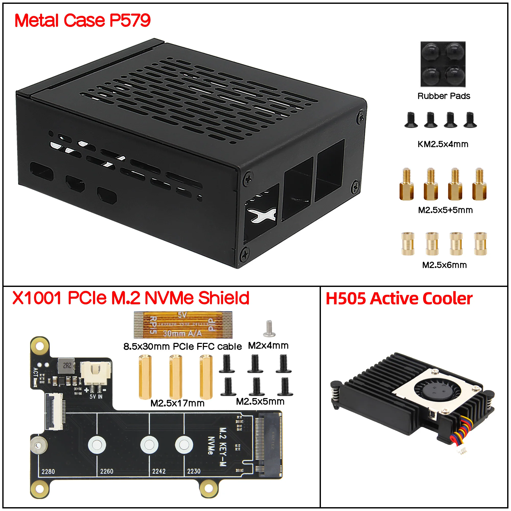 Geekworm X1001 PCIe to NVMe シールド、P579 メタルケース付き