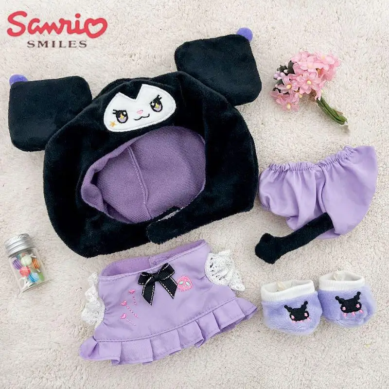 20Cm Cute Kuromi Doll Clothes Cartoon Sanrio Anime Creative Plush Action Figure Toys Diy Skirt Suit Kawaii Sweet Birthday Gift