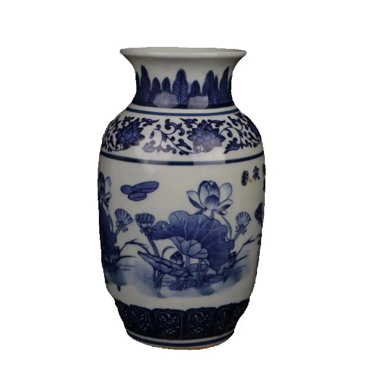 

Chinese Old Porcelain Blue and white lotus flower patterned winter melon shaped vase Collectibles