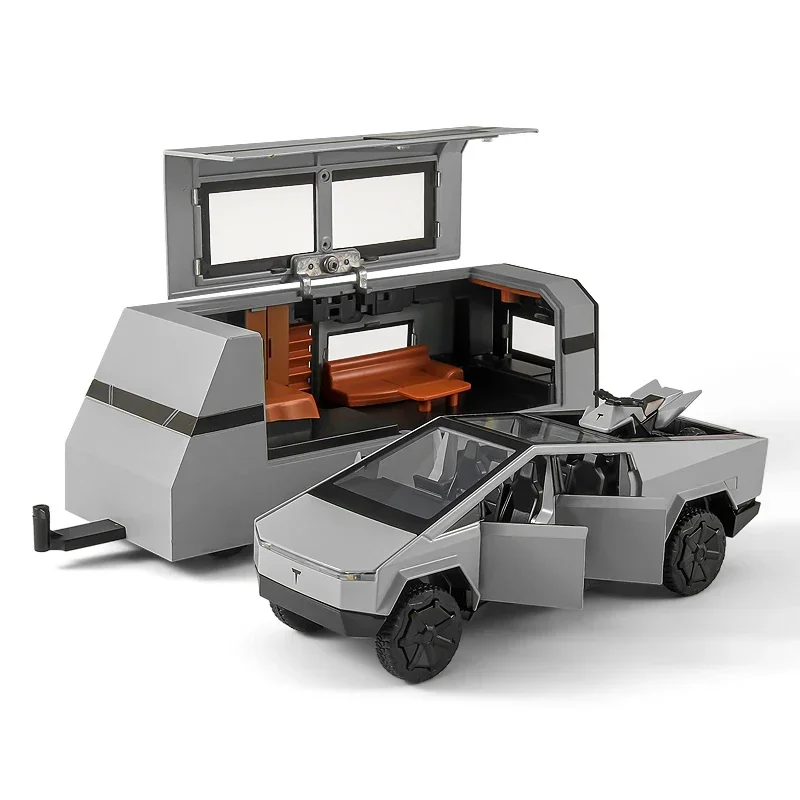 Modèle de voiture en alliage de remorque Cybertruck 514-plus, véhicule tout-terrain, jouet en métal moulé sous pression, son et lumière, cadeaux pour enfants, nouveaux placements, 1:32