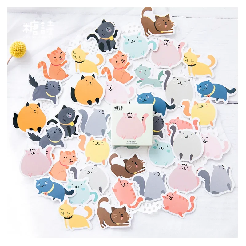 

45 шт., черный кот, мультяшные животные, игривые кошки, рыба, собака, панда, наклейки, наклейки для скрапбукинга, планировщики для ноутбуков, наклейки для альбомов