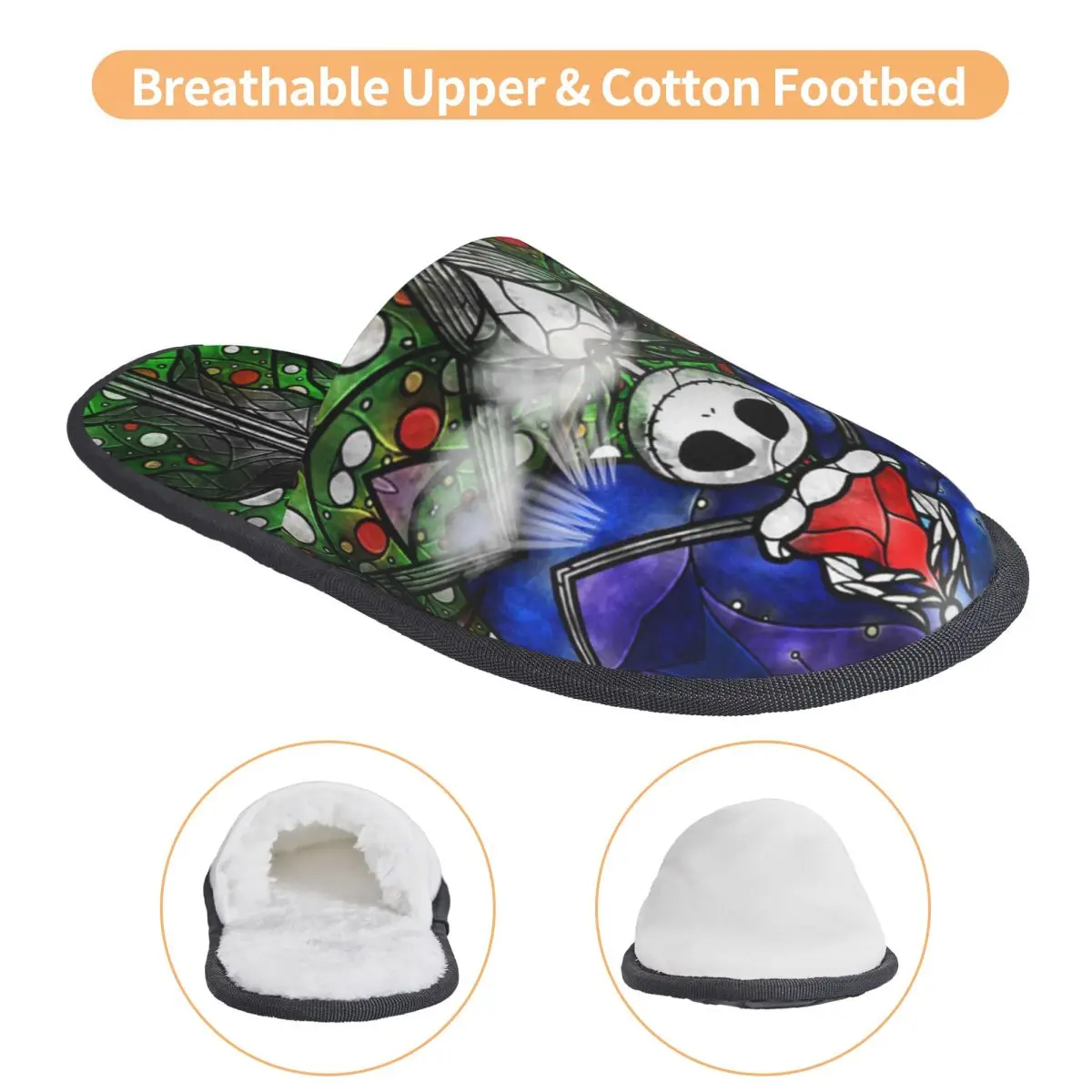 مخصص الكابوس قبل عيد الميلاد شبشب منزل لينة رغوة الذاكرة القوطية جاك Skellington الانزلاق على غرفة نوم النعال الأحذية #3