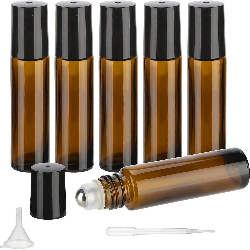 5/10 قطعة 5/10 مللي العنبر الزجاج لفة فارغة على زجاجات إعادة الملء عينة اختبار قوارير الزيت العطري مع حاوية السائل الكرة الدوارة