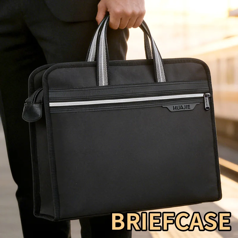 Huajie Oxford Cloth Business Briefcase Portable File Bag Large Capacity Wear-resistant Office Conference Document Storage Bag