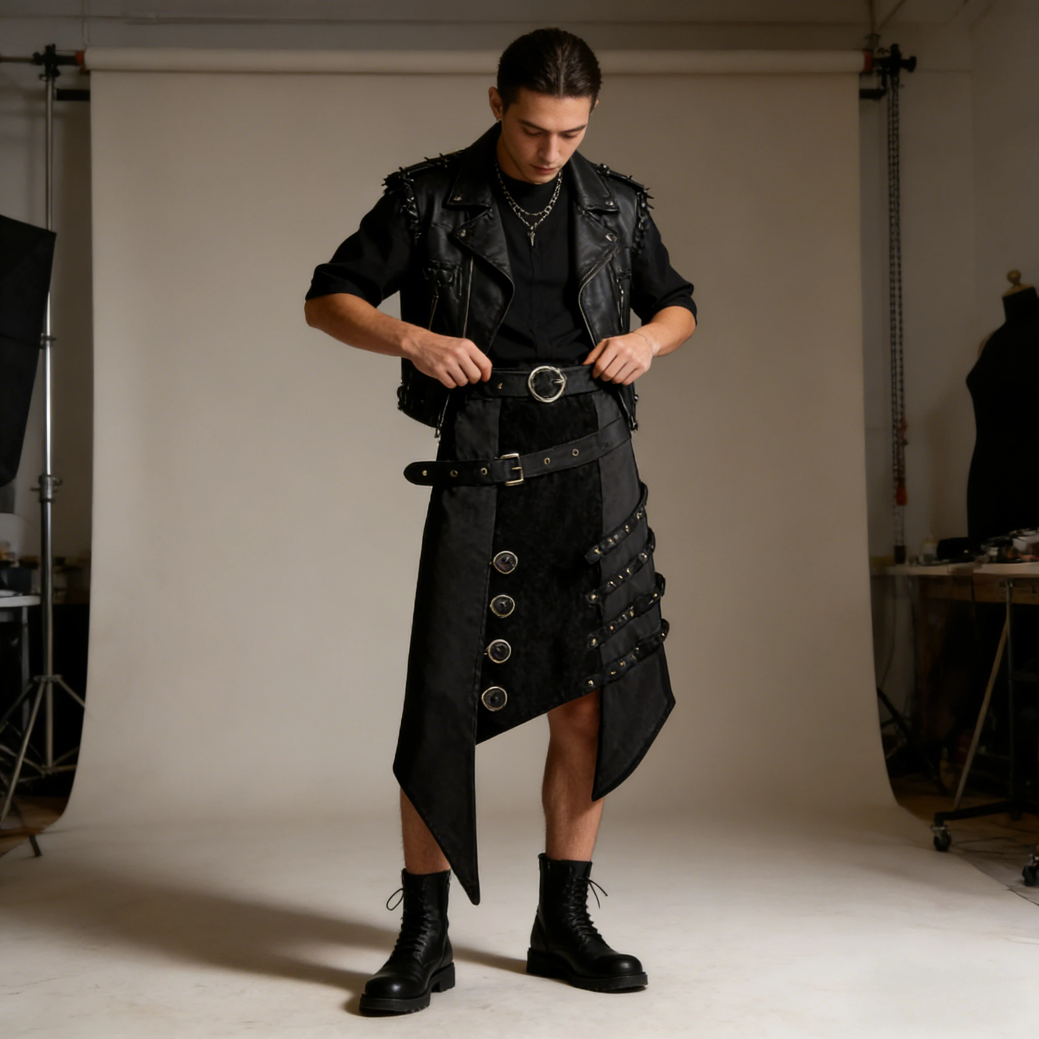 

Европейско-американская асимметричная юбка в стиле дарк-рок-панк, готическая, для мужчин, для сценических выступлений, модная, брендовая, для вечеринок, нижняя часть комплекта