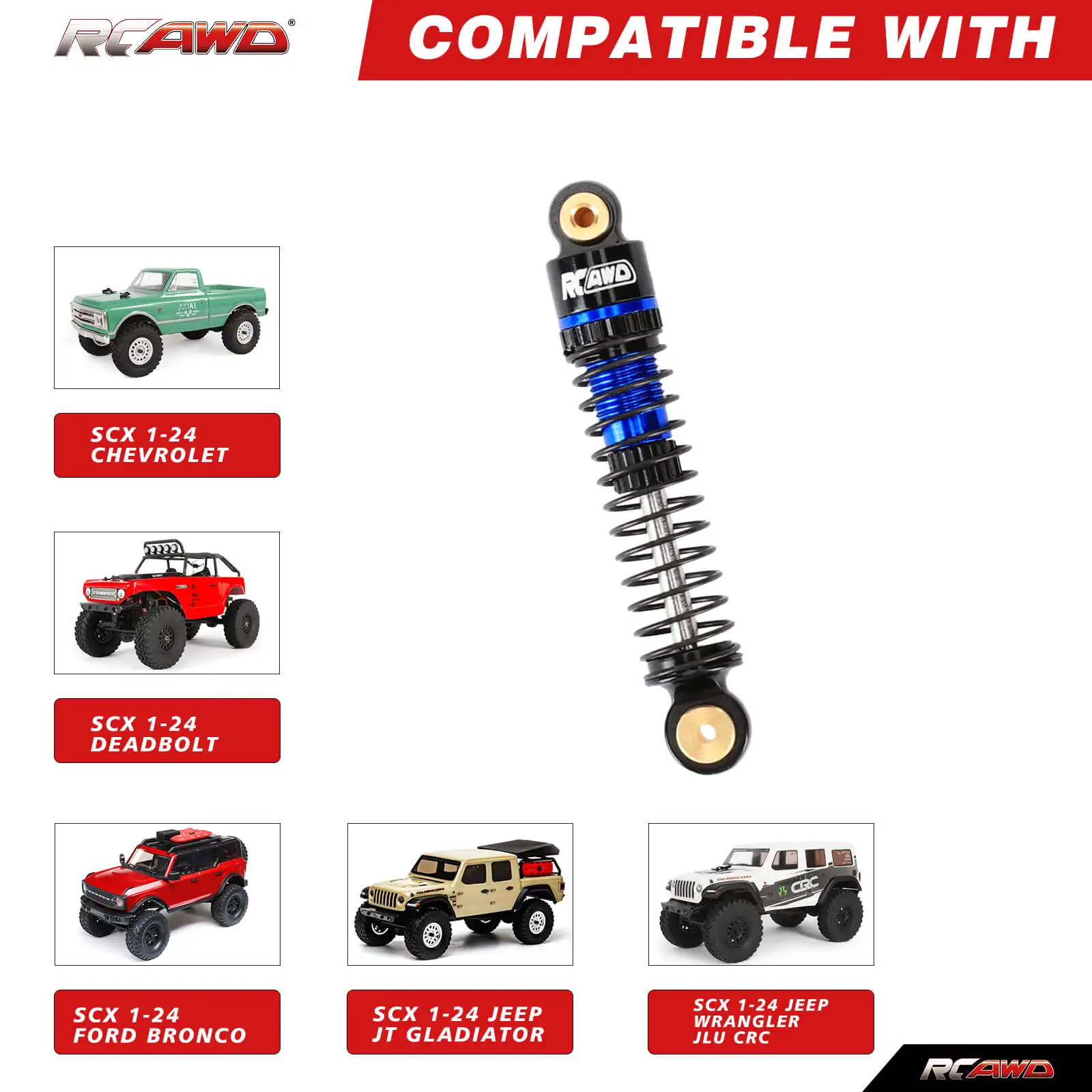 

RCAWD 4Pcs 40mm Front Rear Shock Absorber Oil Damper for Axial SCX24 1/24 RC Crawlers Metal Oil-Filled Shock Series Upgrade Part