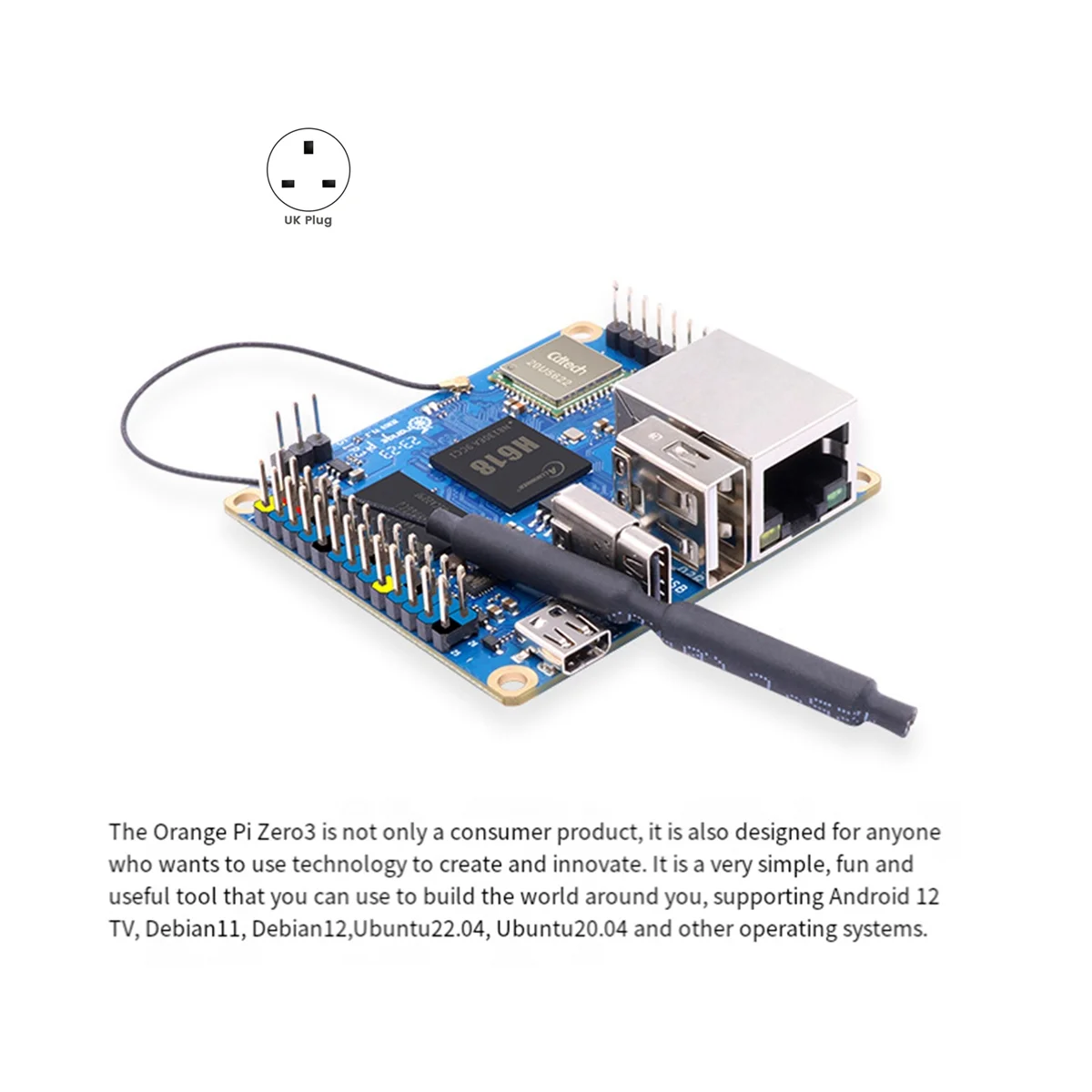 Per Orange Pi Zero 3 4GB RAM Computer a scheda singola H618 Chip Wifi-BT5.0 LPDDR4 Gigabit scheda di sviluppo Set spina UK