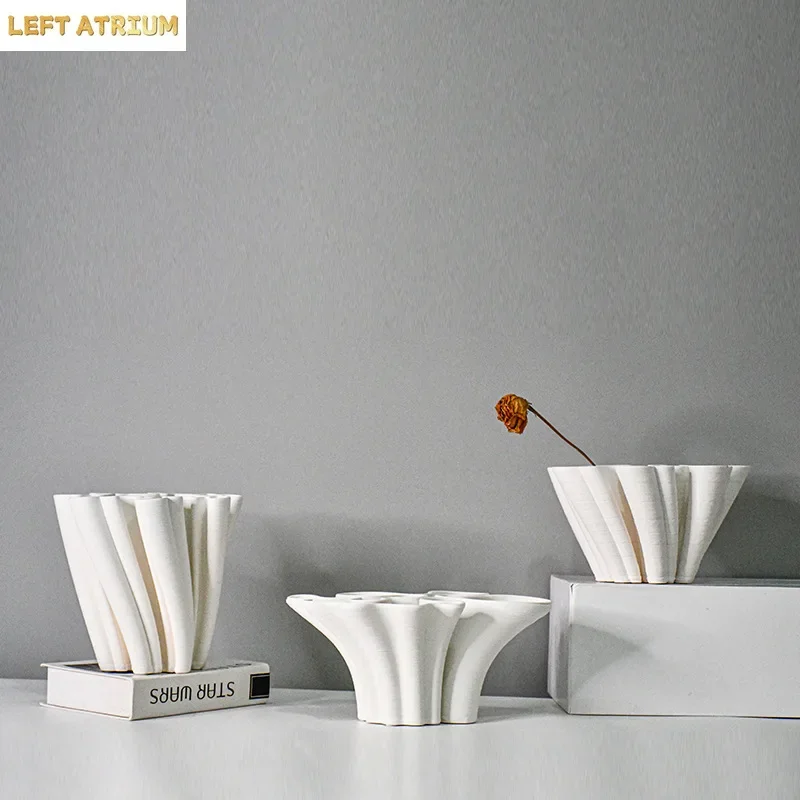 Geometric Ceramic Vase Three-dimensional Fold Pattern Petal Flower Vase Flower Pot Decorative Ornament Home Decoration