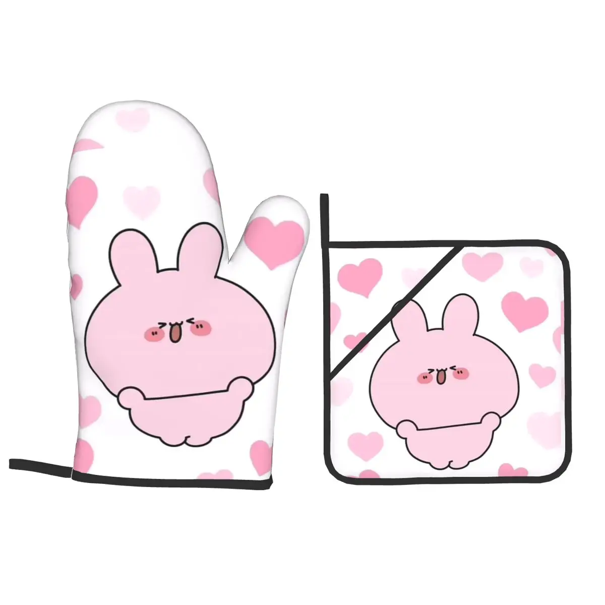 Fun Asamimichaan Cute Asamimi Oven Mitts and Pot Holder Sets of 4 for Baking Kitchen Cooking BBQ Resistant Non-Slip Gloves