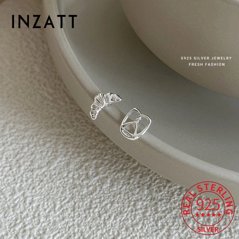 

INZATT Real 925 Sterling Silver Croissant Asymmetric Stud Earrings for Women Classic Fine Jewelry Minimalist Accessories