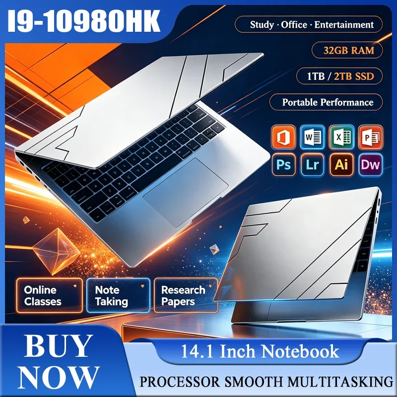 14.1 Inch Full HD IPS Laptop 120Hz Screen Intel Core I9-10980HK 32GB RAM 2TB SSD Backlit Keyboard Long Battery Life Windows 11
