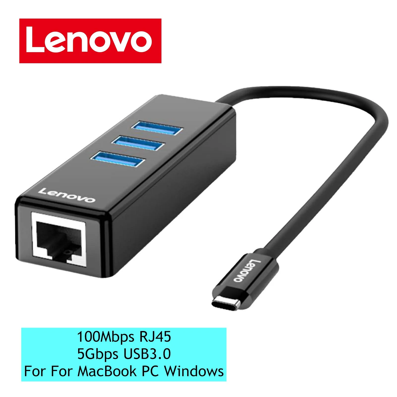 Lenovo USB Type C Ethernet Adapter USB3.0 100Mbps RJ45 Network Card for MacBook Air Pro Laptop PC Windows Samsung Galaxy S9/S8