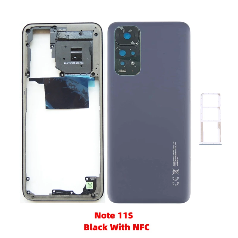 For Xiaomi Redmi Note 11S Middle Frame With NFC + Back Door Cover + Camera Lens + Sim tray Smartphone Repair Parts