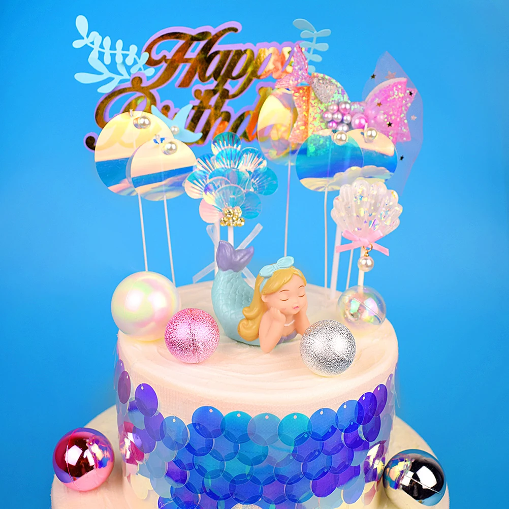 

3 Pcs Mermaid Cake Ornament Exquisite Toppers Figurine Decor Decorate Funny Decorations Birthday Vinyl Plump Color