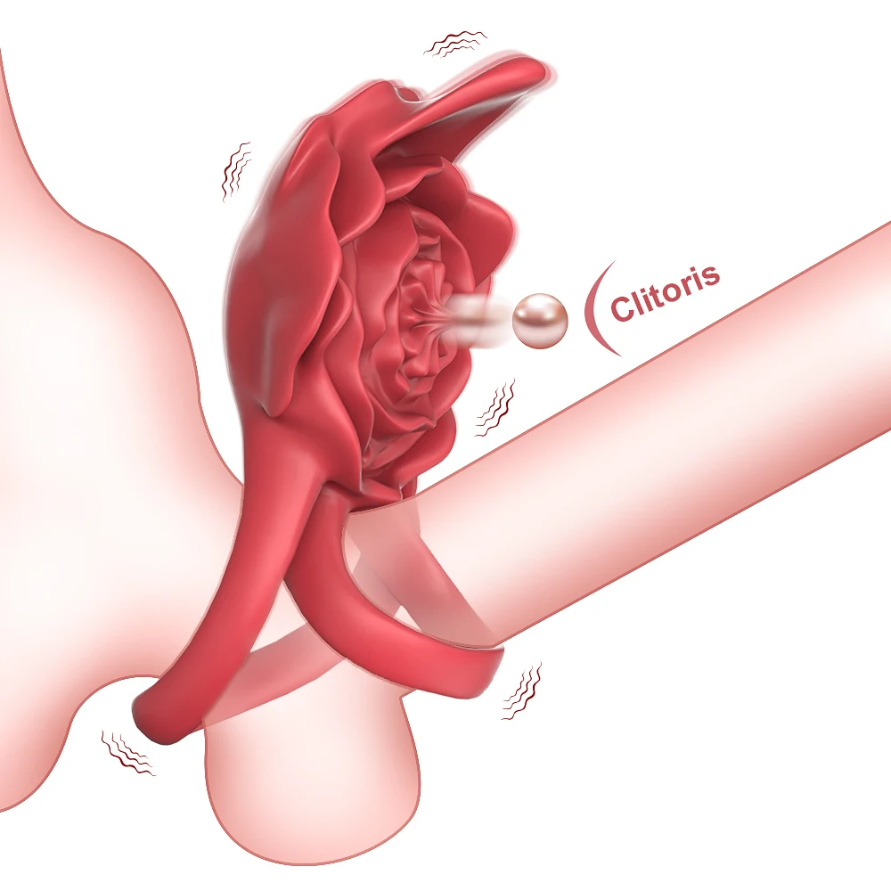 Rose-Penis Ring Vibrator Female G-spot Clitoral Stimulation Male Ejaculation Delay Silicone CockRing Adult Sex Toy for Couples view 2