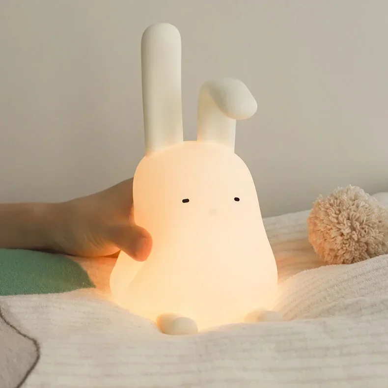 Veilleuse lapin pliante pour enfants, charge USB, gradation, tête de lit créative, synchronisation, lumière en silicone