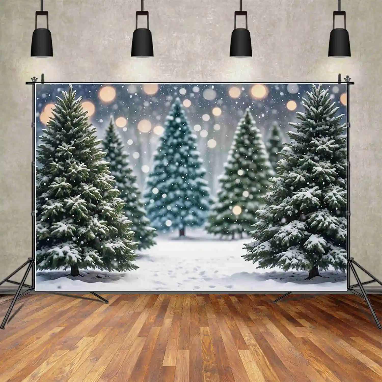 MOON.QG Christmas Pine Trees Background bambini Winter Forest Outdoor Snow Backdrops decorazioni per feste personalizzate puntelli fotografici