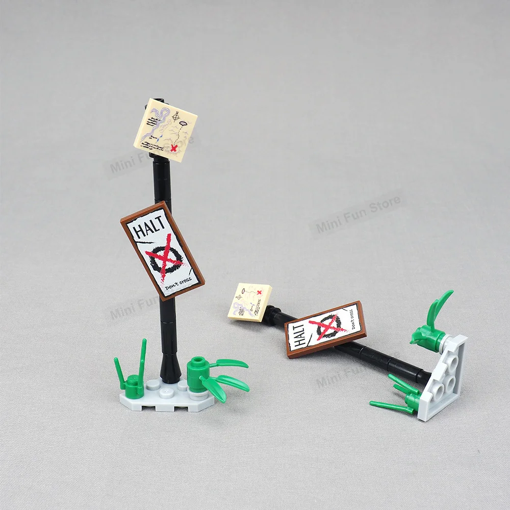 MOC City Street Road Sign Building Blocks Map Direction Board Outdoor Scene Abandoned Traffic Guide DIY Display Model Bricks Toy