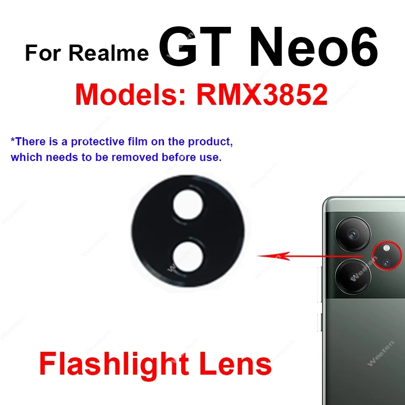 Flashlight Glass Lens For Realme GT 6 GT 6T GT Neo 6 SE Neo 6 ack Camera Glass Lens Rear Camera Lens Adhesive Sticker Repair