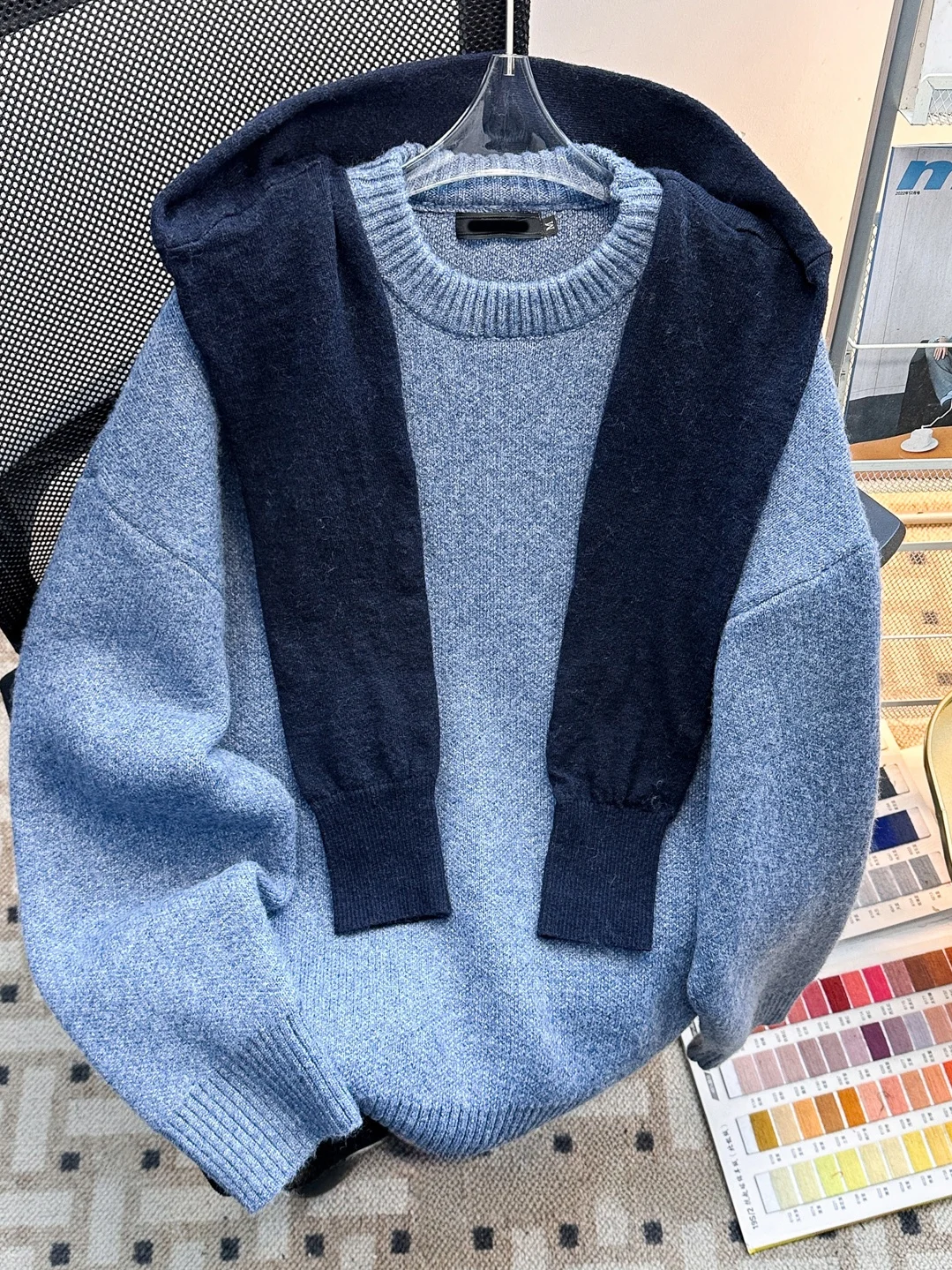 

American Sle Thiened round Ne Knitted Sweater Fake Two-Piece oulder awl for Men Casual Loose Fit Warm Long Sve