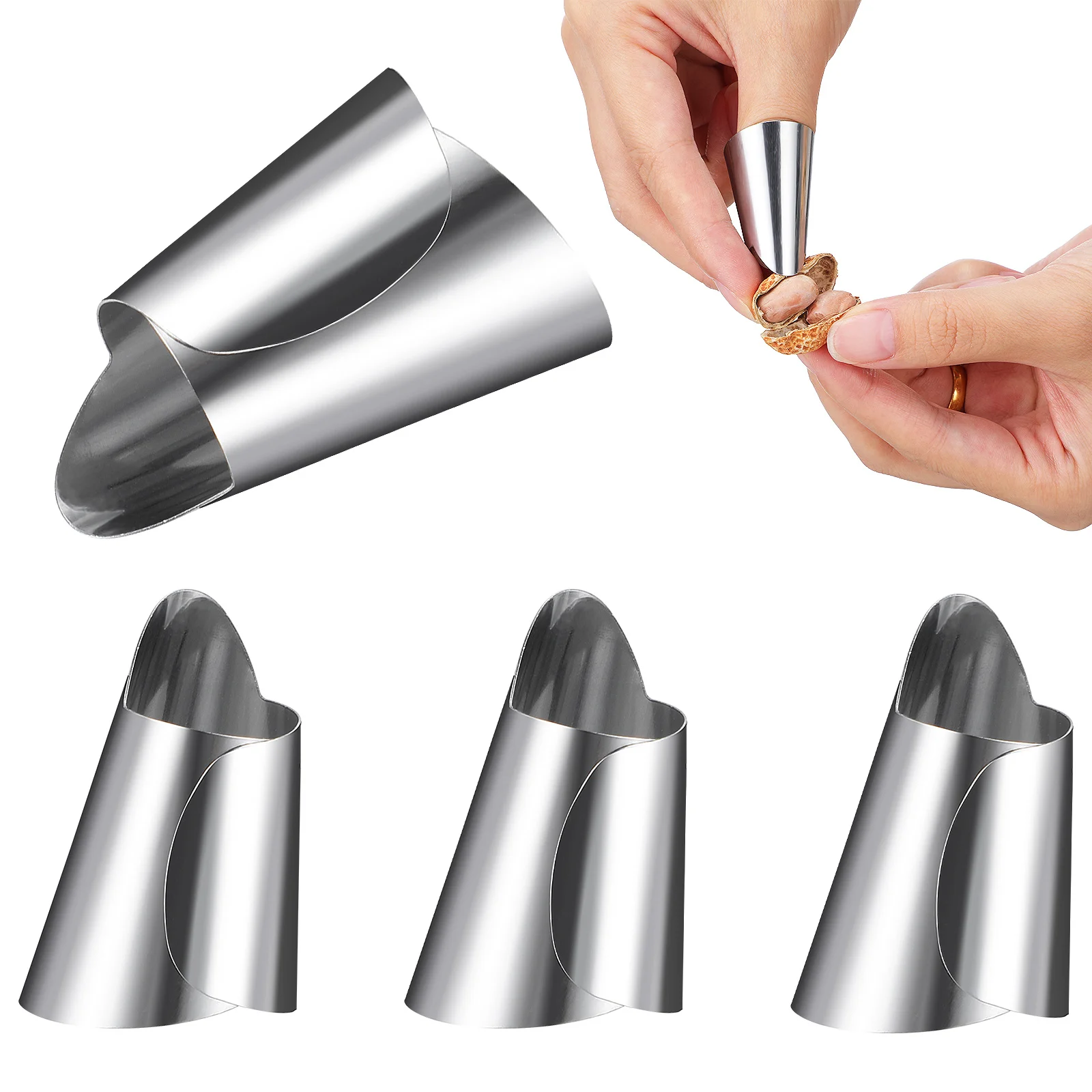 

4Pcs Finger Protector Adjustable Stainless Steel Nail Cover Finger Guard Kitchen Tool Shelling Vegetable Picking Cooking