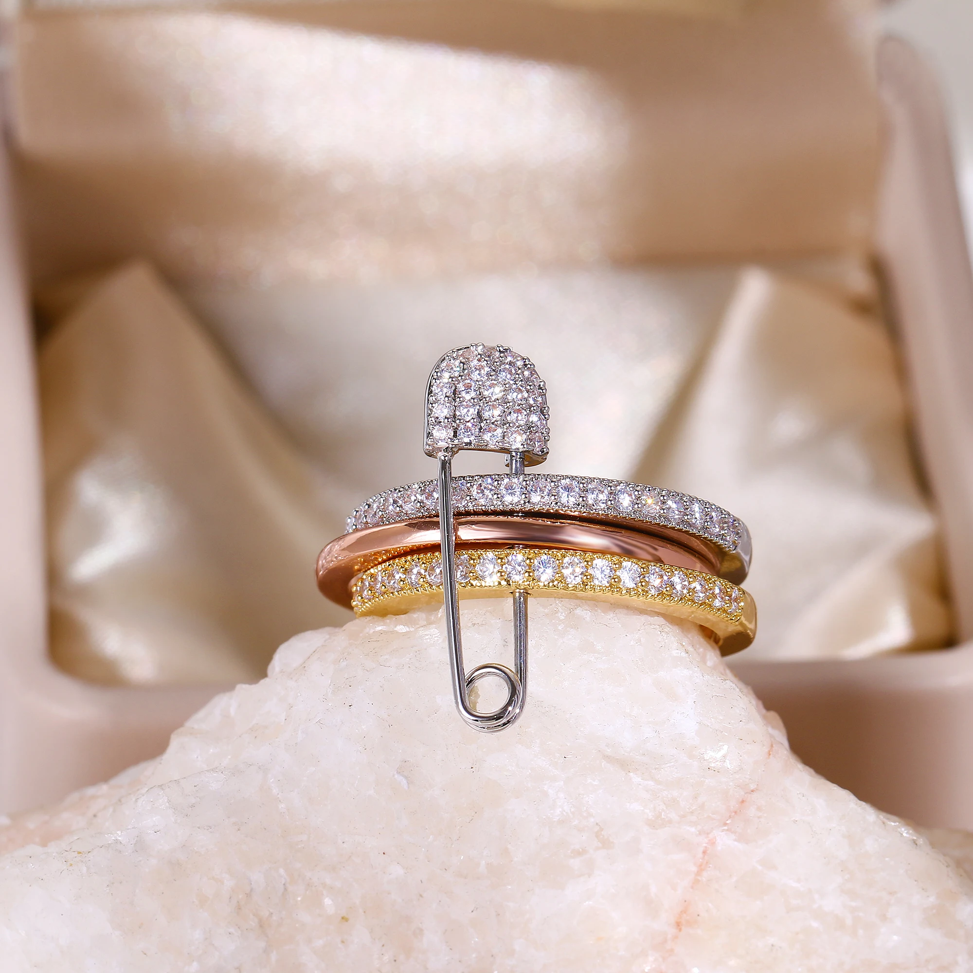2025 New Product Three color Pin Ring for Women Office Party Friends Gift Jewelry Accessories