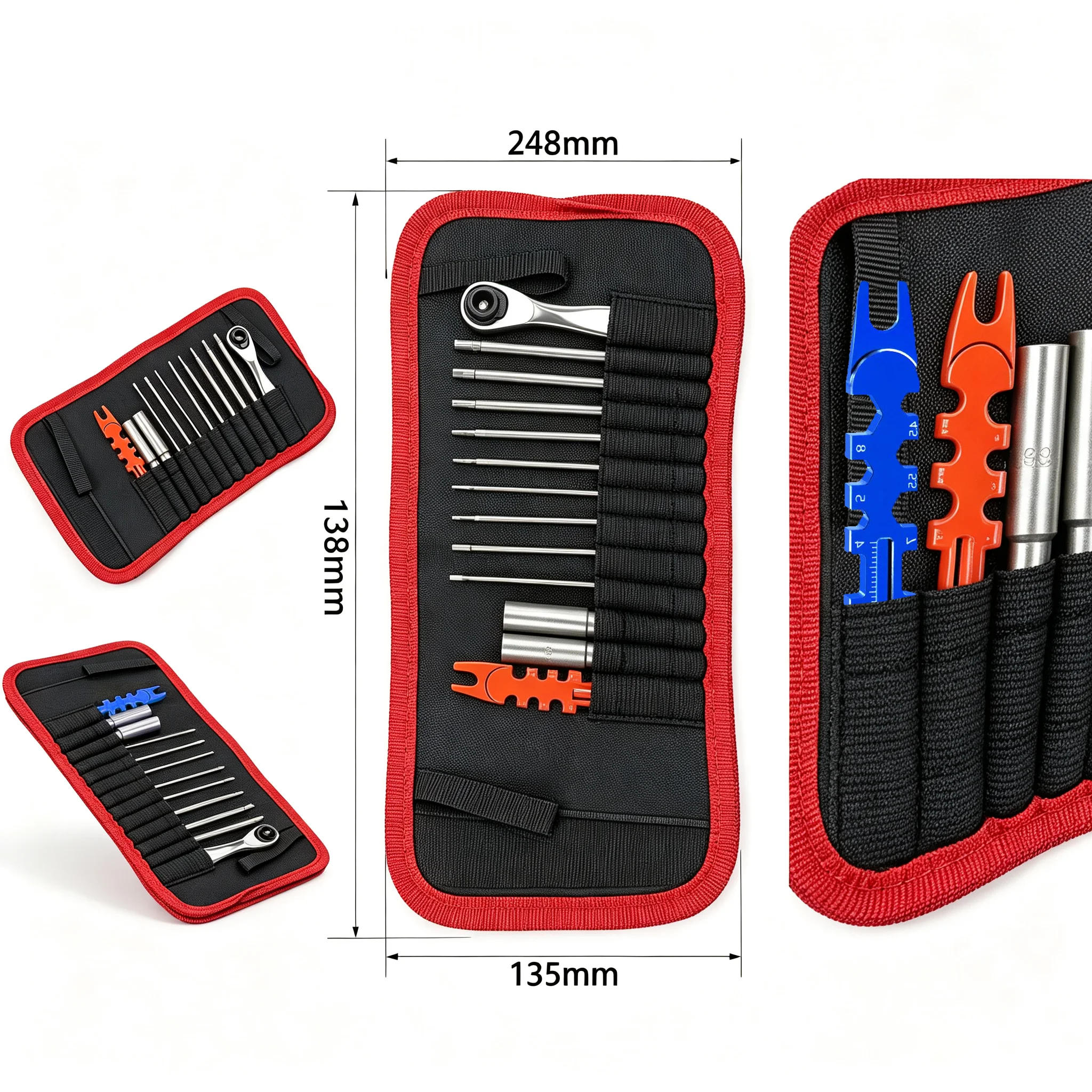 RED SPIDER Multifunctional RC Maintenance Tool Kit With Storage Bag, Repair Tools for 1/8 1/10 RC Crawler Drift Short Course Car